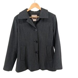 White Stag Wool Blend‎ Blazer Jacket Charcoal Gray Career Office Button Front L